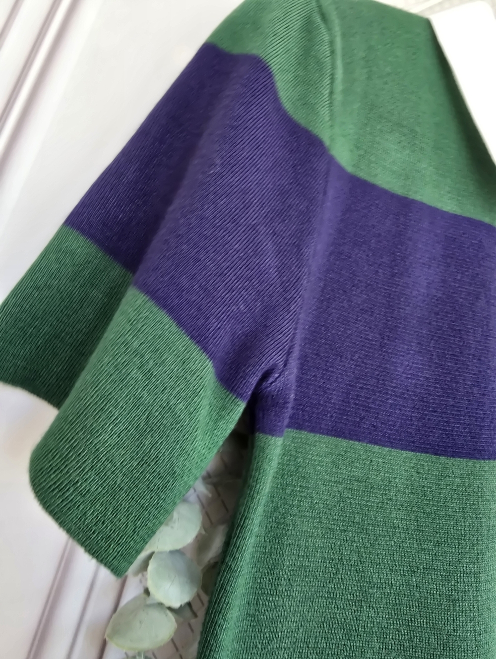 ​Active USA Striped Knit Polo Midi Dress - Navy & Green Preppy Collared Sheath - Picture 7 of 15